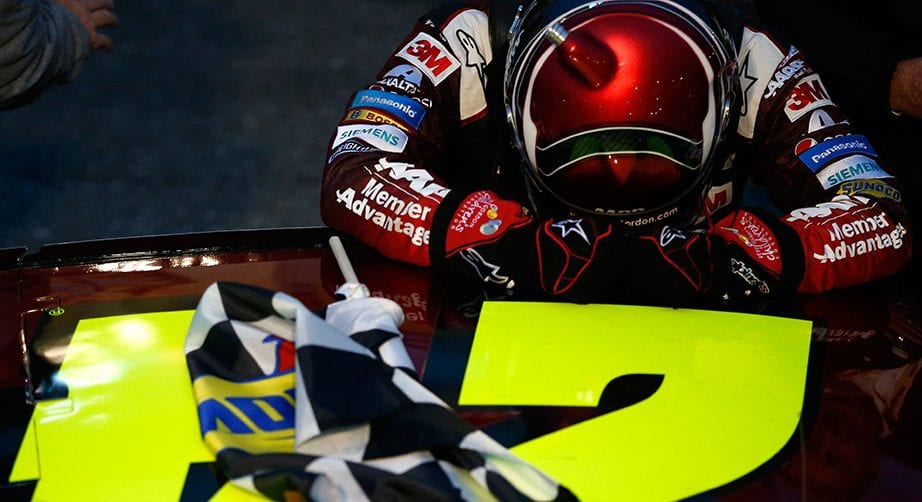 Jeff Gordon takes time to soak in the moment after winning at Martinsville in 2015.