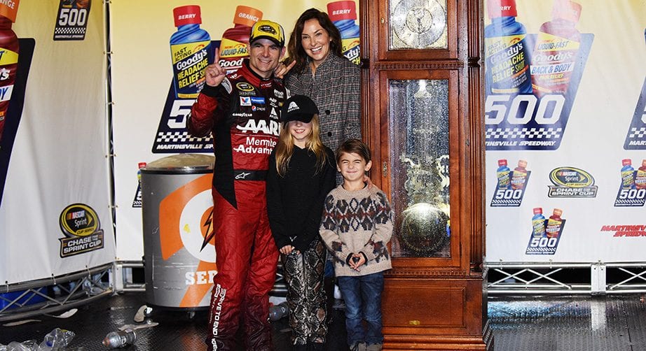 Jeff Gordon celebrates winning at Martinsville in 2015.
