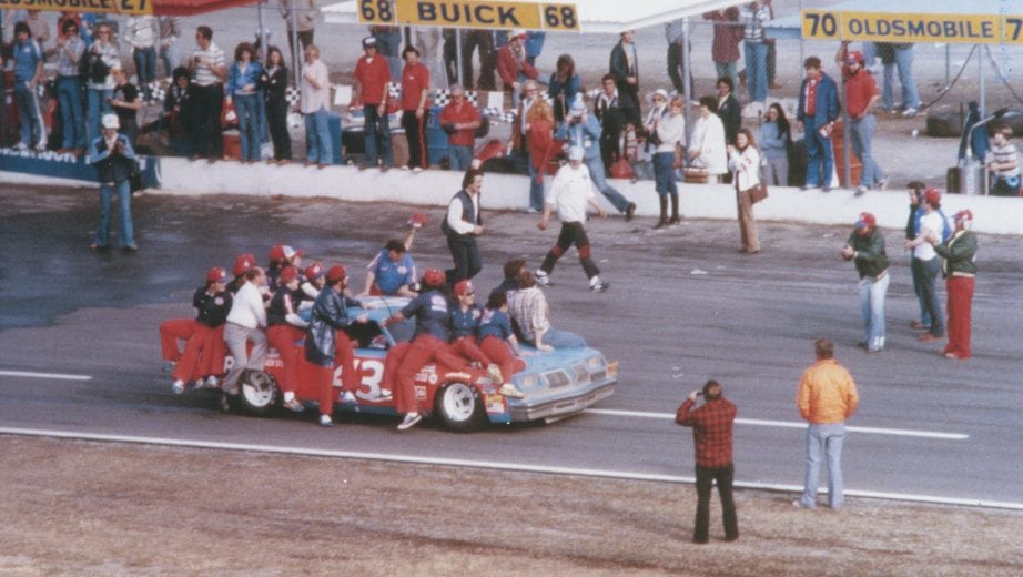 DAYTONA BEACH, FL - FEBRUARY 18: Richard Petty driver of the #43 STP Oldsmobile drives to victory lane after winning the Winston Cup Daytona 500 on February 18, 1979 at the Daytona International Speedway in Daytona Beach, Florida. (Photo by ISC Archives via Getty Images)