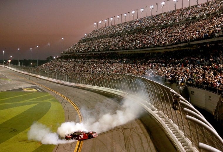 DAYTONA BEACH, FL - FEBRUARY 18:  Austin Dillon, driver of the #3 DOW Chevrolet, celebrates with a burnout after winning the Monster Energy NASCAR Cup Series 60th Annual Daytona 500 at Daytona International Speedway on February 18, 2018 in Daytona Beach, Florida.  (Photo by Sean Gardner/Getty Images) | Getty Images