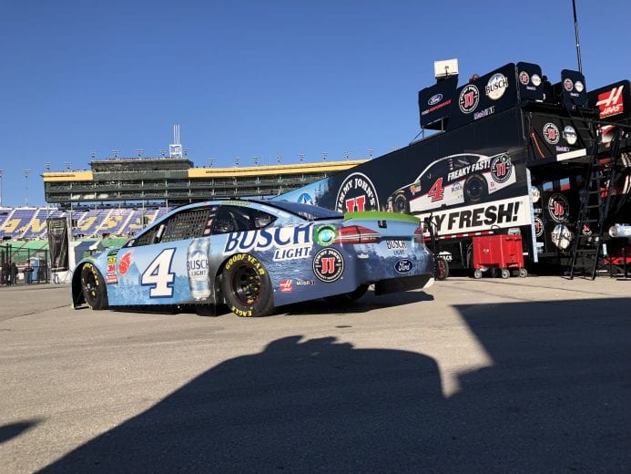 Kevin Harvick rolls out of the garage for practice.