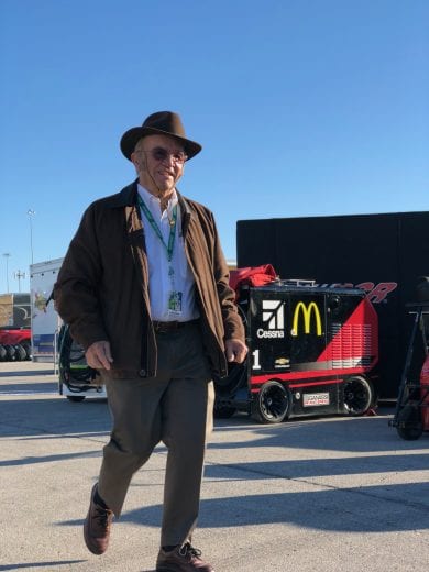 Jack Roush walks through the garage at Kansas.