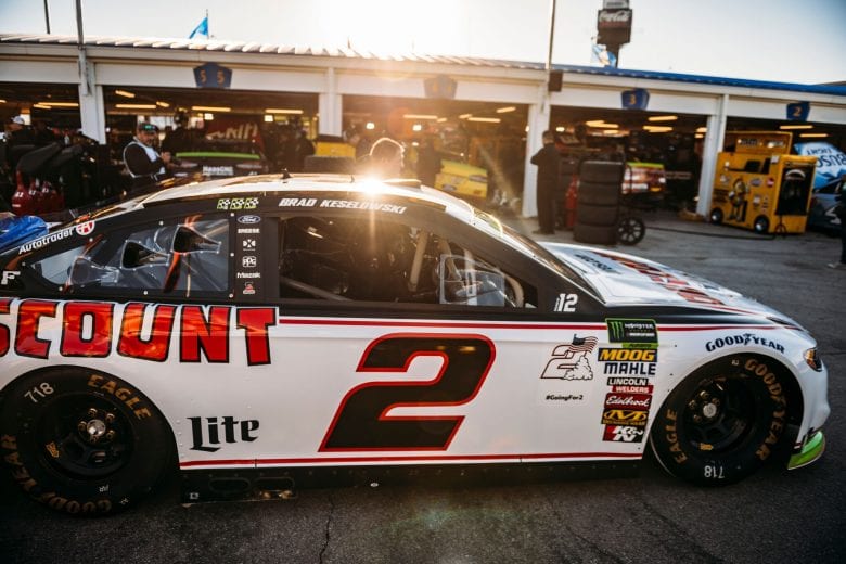 Brad Keselowski rolls out for practice at Kansas.