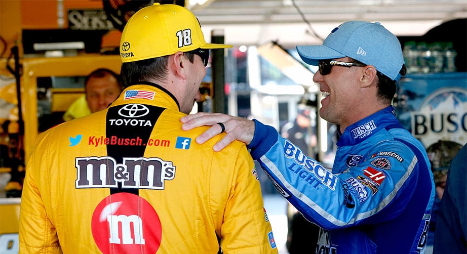 Kevin Harvick and Kyle Busch chat at Kansas