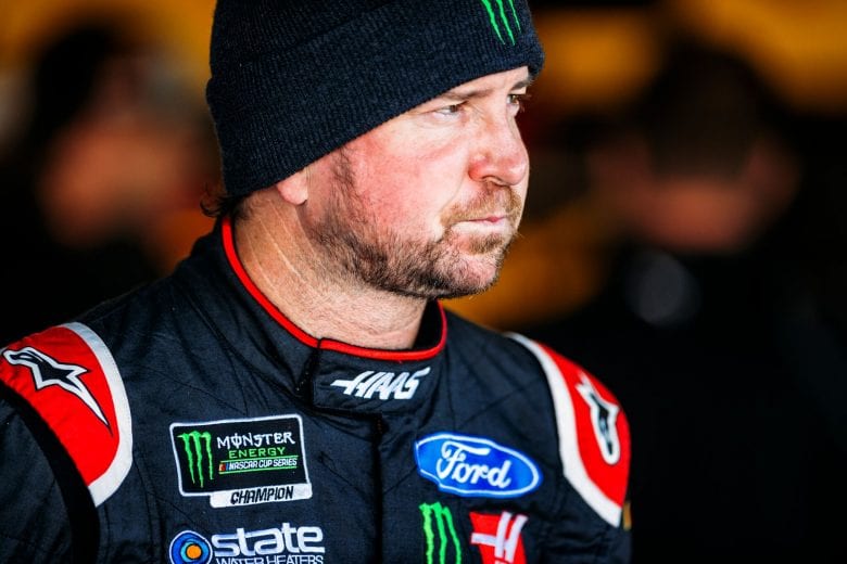 Kurt Busch in the garage at Kansas.
