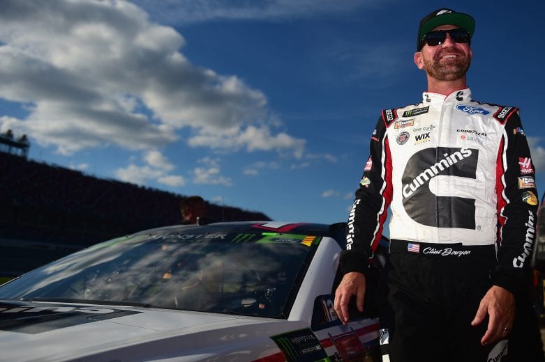 TALLADEGA, AL - OCTOBER 13:  Clint Bowyer, driver of the #14 Cummins/Rush Truck Centers Ford, stands by his car during qualifying for the Monster Energy NASCAR Cup Series 1000Bulbs.com 500 at Talladega Superspeedway on October 13, 2018 in Talladega, Alabama.  (Photo by Jared C. Tilton/Getty Images) | Getty Images
