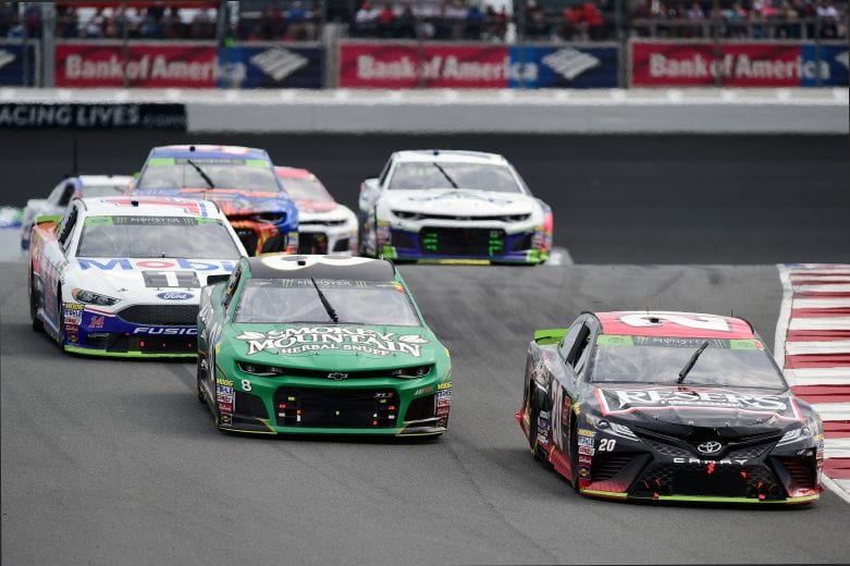 CHARLOTTE, NC - SEPTEMBER 30: Erik Jones, driver of the #20 Reser's Toyota, leads a pack of cars during the Monster Energy NASCAR Cup Series Bank of America Roval 400 at Charlotte Motor Speedway on September 30, 2018 in Charlotte, North Carolina. (Photo by Jared C. Tilton/Getty Images) | Getty Images