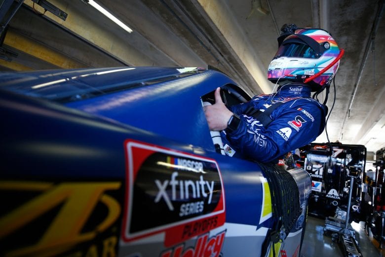 FORT WORTH, TX - NOVEMBER 02: Justin Allgaier, driver of the #7 Suave MEN Chevrolet, gets into his car during practice for the NASCAR Xfinity Series O'Reilly Auto Parts 300 at Texas Motor Speedway on November 2, 2018 in Fort Worth, Texas. (Photo by Matt Sullivan/Getty Images) | Getty Images