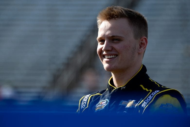 FORT WORTH, TX - NOVEMBER 02: Justin Haley, driver of the #24 Fraternal Order Of Eagles Chevrolet, stands on the grid during qualifying for the NASCAR Camping World Truck Series JAG Metals 350 at Texas Motor Speedway on November 2, 2018 in Fort Worth, Texas. (Photo by Robert Laberge/Getty Images) | Getty Images