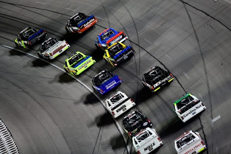 FORT WORTH, TX - NOVEMBER 02: Justin Haley, driver of the #24 Fraternal Order Of Eagles Chevrolet, leads a pack of trucks during the NASCAR Camping World Truck Series JAG Metals 350 at Texas Motor Speedway on November 2, 2018 in Fort Worth, Texas. (Photo by Robert Laberge/Getty Images) | Getty Images