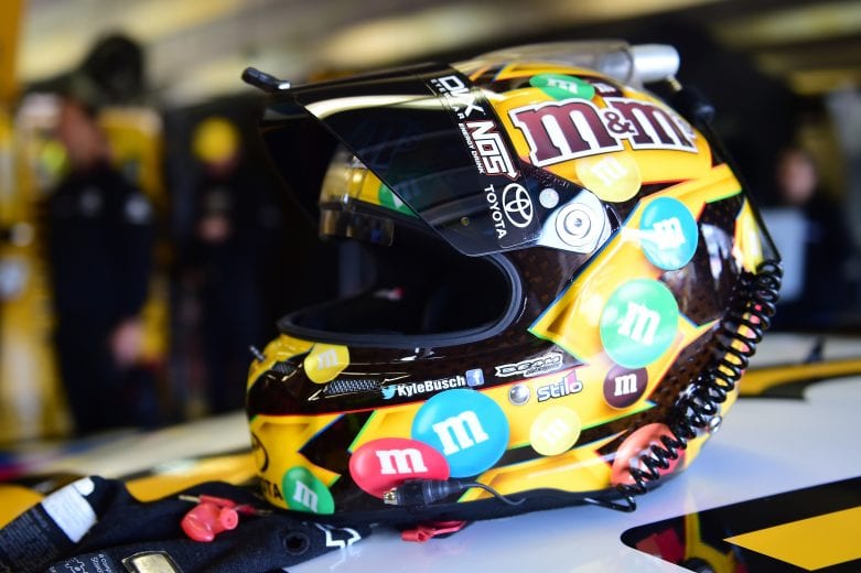 FORT WORTH, TX - NOVEMBER 03: The helmet of Kyle Busch, driver of the #18 M&M's Toyota, sits on his car in the garage during practice for the Monster Energy NASCAR Cup Series AAA Texas 500 at Texas Motor Speedway on November 3, 2018 in Fort Worth, Texas. (Photo by Jared C. Tilton/Getty Images) | Getty Images