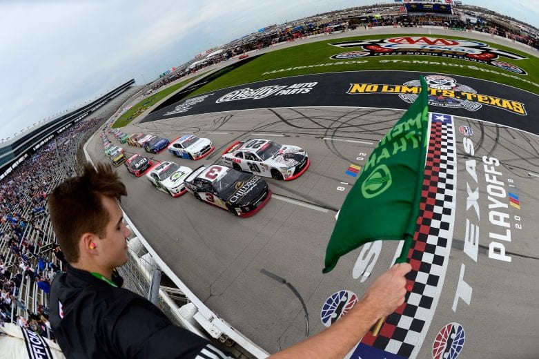 FORT WORTH, TX - NOVEMBER 03: Christopher Bell, driver of the #20 GameStop NBA 2K19 Toyota, leads the field at the start of the NASCAR Xfinity Series O'Reilly Auto Parts 300 at Texas Motor Speedway on November 3, 2018 in Fort Worth, Texas. (Photo by Robert Laberge/Getty Images) | Getty Images