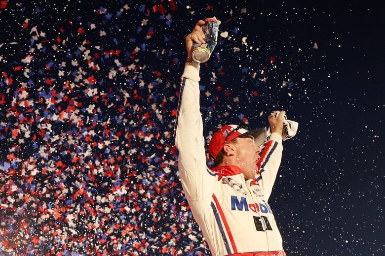 FORT WORTH, TX - NOVEMBER 04: Kevin Harvick, driver of the #4 Mobil 1 Ford, celebrates in victory lane after winning the Monster Energy NASCAR Cup Series AAA Texas 500 at Texas Motor Speedway on November 4, 2018 in Fort Worth, Texas. (Photo by Chris Graythen/Getty Images) | Getty Images