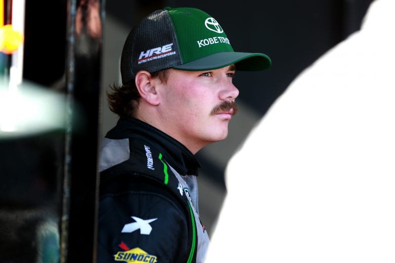 PHOENIX, AZ - NOVEMBER 09:  Brett Moffitt, driver of the #16 KOBE Toyopet Toyota, looks on during practice for the NASCAR Camping World Truck Series Lucas Oil 150 at ISM Raceway on November 9, 2018 in Phoenix, Arizona.  (Photo by Sean Gardner/Getty Images) | Getty Images