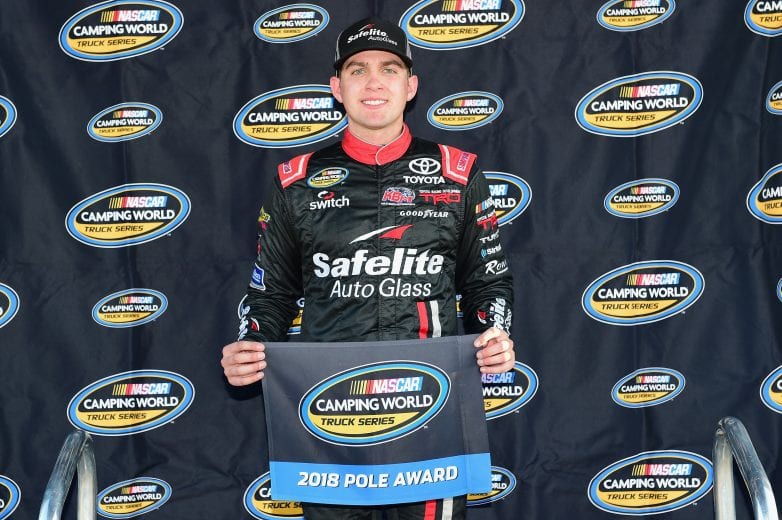 PHOENIX, AZ - NOVEMBER 09:  Noah Gragson, driver of the #18 Safelite AutoGlass Toyota, poses with the Pole Award after posting the fastest lap during qualifying for the NASCAR Camping World Truck Series Lucas Oil 150 at ISM Raceway on November 9, 2018 in Phoenix, Arizona.  (Photo by Jared C. Tilton/Getty Images) | Getty Images