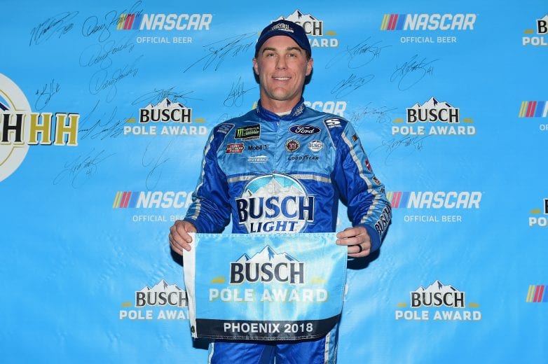 PHOENIX, AZ - NOVEMBER 09:  Kevin Harvick, driver of the #4 Busch Light Ford, poses with the Busch Pole Award after posting the fastest lap during qualifying for the Monster Energy NASCAR Cup Series Can-Am 500 at ISM Raceway on November 9, 2018 in Phoenix, Arizona.  (Photo by Jared C. Tilton/Getty Images) | Getty Images