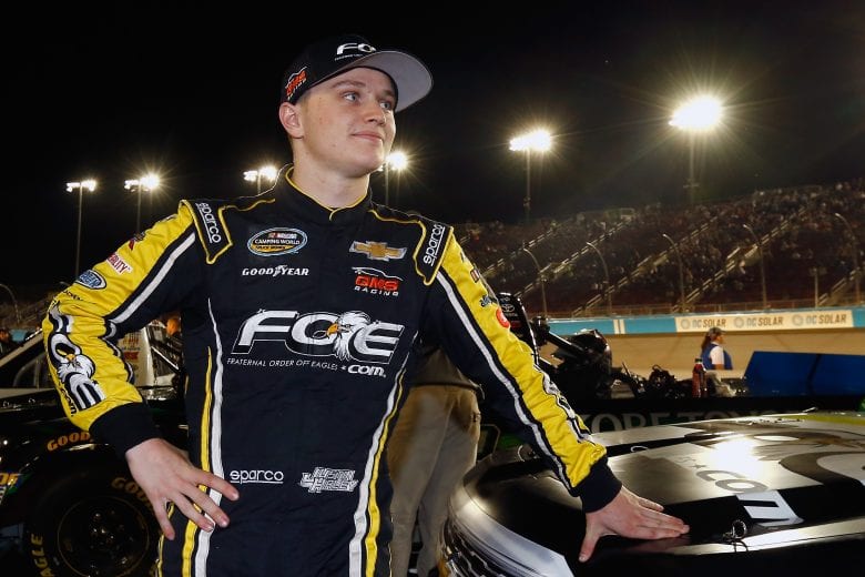 PHOENIX, AZ - NOVEMBER 09:  Justin Haley, driver of the #24 Fraternal Order Of Eagles Chevrolet, stands on the grid prior to the NASCAR Camping World Truck Series Lucas Oil 150 at ISM Raceway on November 9, 2018 in Phoenix, Arizona.  (Photo by Jonathan Ferrey/Getty Images) | Getty Images