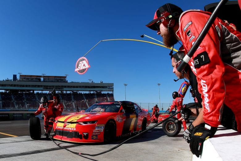PHOENIX, AZ - NOVEMBER 10:  Justin Allgaier, driver of the #7 BRANDT Professional Agriculture Chevrolet, pits during the NASCAR Xfinity Series Whelen Trusted To Perform 200 at ISM Raceway on November 10, 2018 in Phoenix, Arizona.  (Photo by Sean Gardner/Getty Images) | Getty Images