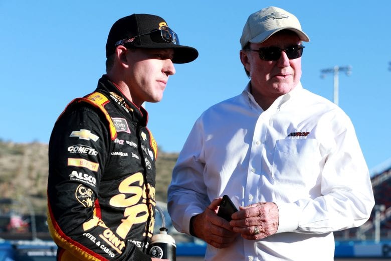 PHOENIX, AZ - NOVEMBER 10:  Daniel Hemric, driver of the #21 South Point Hotel & Casino Chevrolet, stands on the grid with team owner and NASCAR Hall of Famer Richard Childress following the NASCAR Xfinity Series Whelen Trusted To Perform 200 at ISM Raceway on November 10, 2018 in Phoenix, Arizona.  (Photo by Sean Gardner/Getty Images) | Getty Images