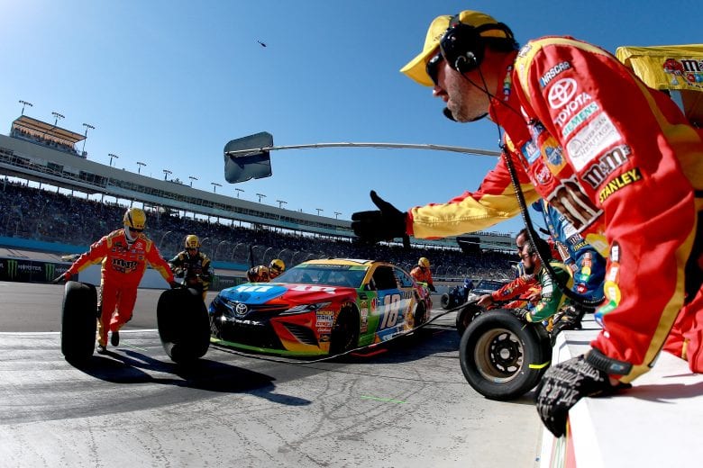 PHOENIX, AZ - NOVEMBER 11:  Kyle Busch, driver of the #18 M&M's Toyota, pits during the Monster Energy NASCAR Cup Series Can-Am 500 at ISM Raceway on November 11, 2018 in Phoenix, Arizona.  (Photo by Sean Gardner/Getty Images) | Getty Images