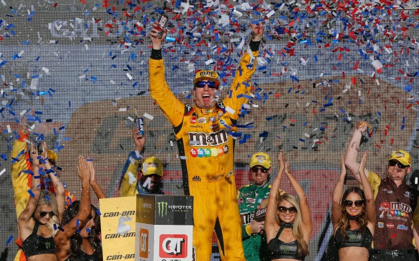 PHOENIX, AZ - NOVEMBER 11:  Kyle Busch, driver of the #18 M&M's Toyota, celebrates in Victory Lane after winning the Monster Energy NASCAR Cup Series Can-Am 500 at ISM Raceway on November 11, 2018 in Phoenix, Arizona.  (Photo by Jonathan Ferrey/Getty Images) | Getty Images