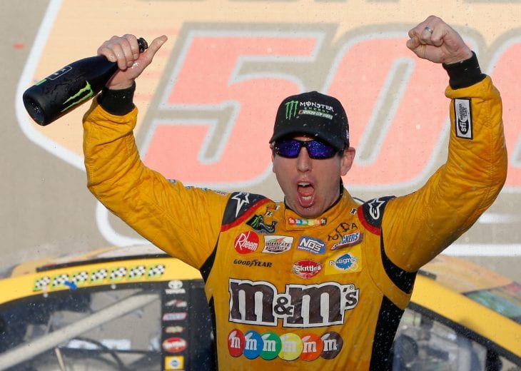 PHOENIX, AZ - NOVEMBER 11:  Kyle Busch, driver of the #18 M&M's Toyota, celebrates in Victory Lane after winning the Monster Energy NASCAR Cup Series Can-Am 500 at ISM Raceway on November 11, 2018 in Phoenix, Arizona.  (Photo by Jonathan Ferrey/Getty Images) | Getty Images