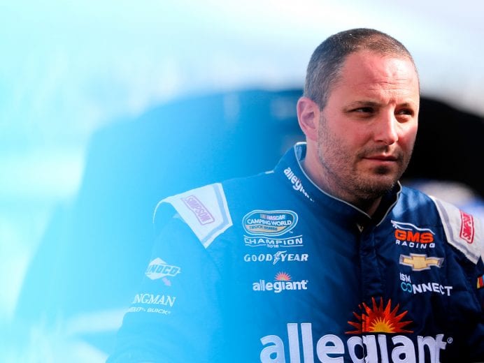 HOMESTEAD, FL - NOVEMBER 16:  Johnny Sauter, driver of the #21 ISM Connect Chevrolet, looks on during practice for the NASCAR Camping World Truck Series Ford EcoBoost 200 at Homestead-Miami Speedway on November 16, 2018 in Homestead, Florida.  (Photo by Brian Lawdermilk/Getty Images) | Getty Images