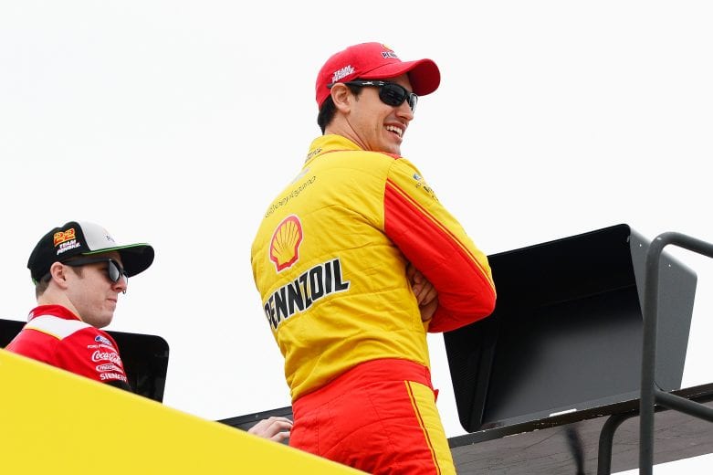 HOMESTEAD, FL - NOVEMBER 16:  Joey Logano, driver of the #22 Shell Pennzoil Ford, stands atop a hauler during practice for the Monster Energy NASCAR Cup Series Ford EcoBoost 400 at Homestead-Miami Speedway on November 16, 2018 in Homestead, Florida.  (Photo by Robert Laberge/Getty Images) | Getty Images