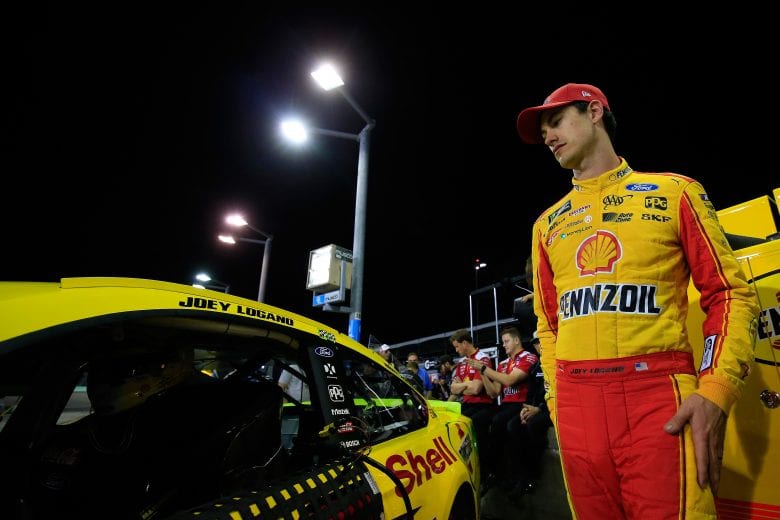 Joey Logano focuses before loading in for Monster Energy Series qualifying at Homestead-Miami Speedway.