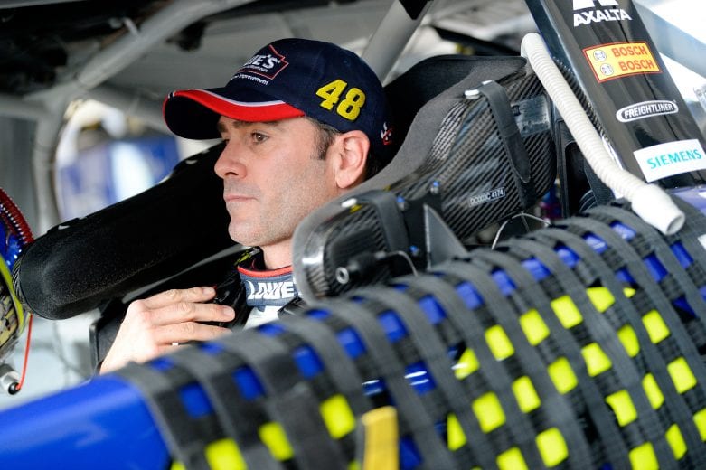 HOMESTEAD, FL - NOVEMBER 17:  Jimmie Johnson, driver of the #48 Lowe's Rookie Throwback Chevrolet, sits in his car in the garage area during practice for the Monster Energy NASCAR Cup Series Ford EcoBoost 400 at Homestead-Miami Speedway on November 17, 2018 in Homestead, Florida.  (Photo by Robert Laberge/Getty Images) | Getty Images