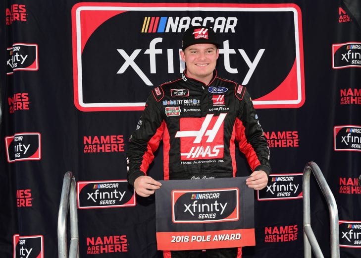 HOMESTEAD, FL - NOVEMBER 17:  Cole Custer, driver of the #00 Haas Automation Ford, poses with the pole award after posting the fastest lap during qualifying for the NASCAR Xfinity Series Ford EcoBoost 300 at Homestead-Miami Speedway on November 17, 2018 in Homestead, Florida.  (Photo by Jared C. Tilton/Getty Images) | Getty Images