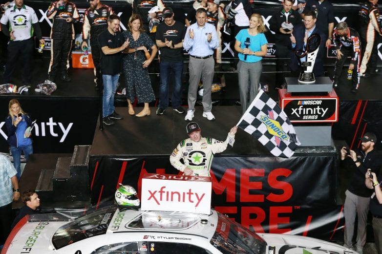 HOMESTEAD, FL - NOVEMBER 17:  Tyler Reddick, driver of the #9 BurgerFi Chevrolet, celebrates in victory lane after winning the NASCAR Xfinity Series Ford EcoBoost 300 and the NASCAR Xfinity Series Championship at Homestead-Miami Speedway on November 17, 2018 in Homestead, Florida.  (Photo by Sean Gardner/Getty Images) | Getty Images