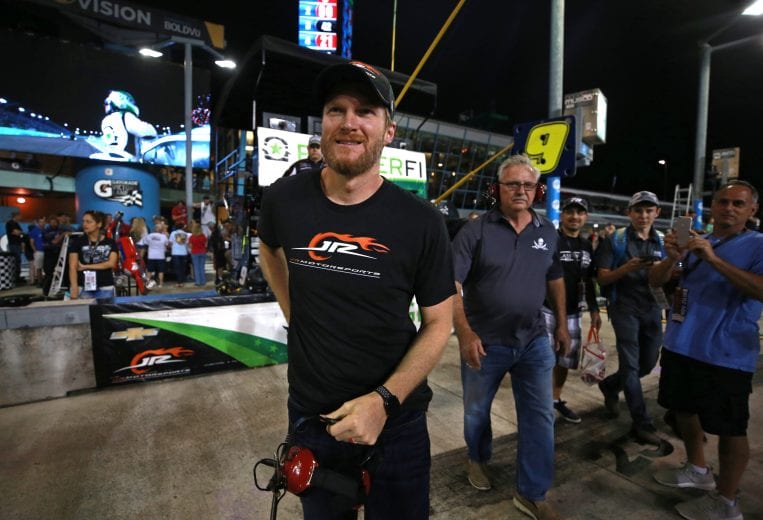 HOMESTEAD, FL - NOVEMBER 17:  Team owner Dale Earnhardt Jr. celebrates after Tyler Reddick, driver of the #9 BurgerFi Chevrolet, wins the NASCAR Xfinity Series Ford EcoBoost 300 at Homestead-Miami Speedway on November 17, 2018 in Homestead, Florida.  (Photo by Matt Sullivan/Getty Images) | Getty Images