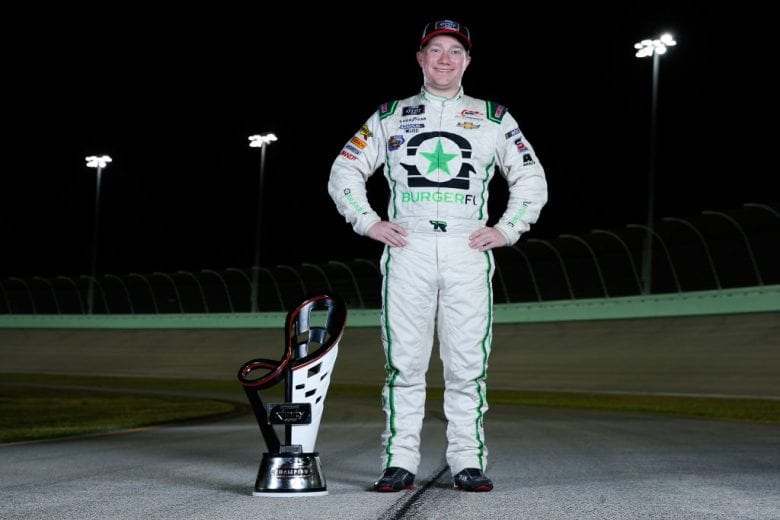 HOMESTEAD, FL - NOVEMBER 17:  Tyler Reddick, driver of the #9 BurgerFi Chevrolet, poses for a photo after winning during the NASCAR Xfinity Series Ford EcoBoost 300 and the NASCAR Xfinity Series Championship at Homestead-Miami Speedway on November 17, 2018 in Homestead, Florida.  (Photo by Brian Lawdermilk/Getty Images) | Getty Images