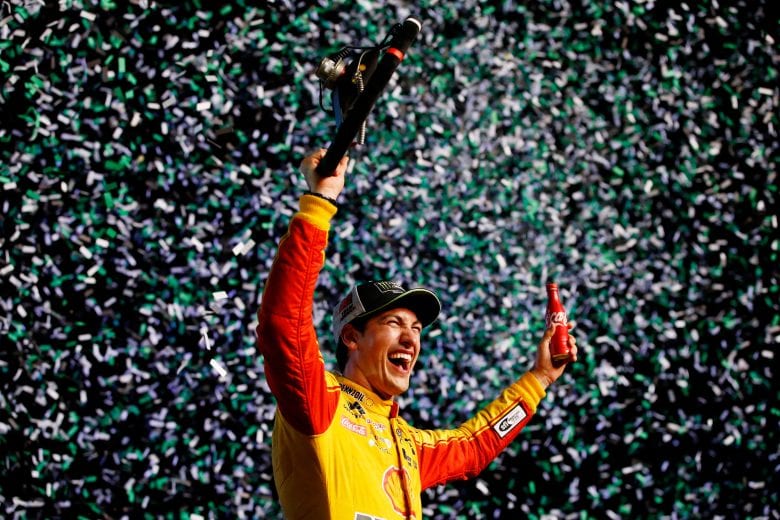 HOMESTEAD, FL - NOVEMBER 18:  Joey Logano, driver of the #22 Shell Pennzoil Ford, celebrates in victory lane after winning the Monster Energy NASCAR Cup Series Ford EcoBoost 400 and the Monster Energy NASCAR Cup Series Championship at Homestead-Miami Speedway on November 18, 2018 in Homestead, Florida.  (Photo by Chris Trotman/Getty Images) | Getty Images