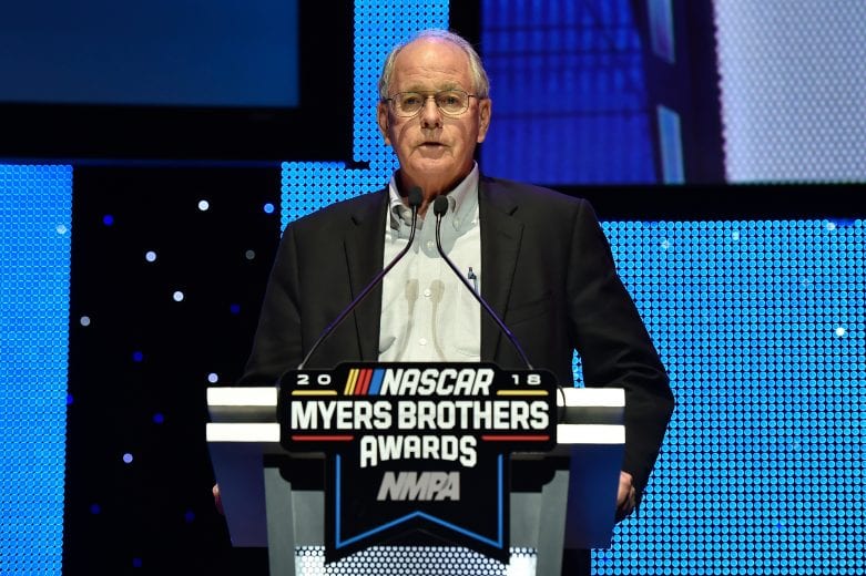 Jim France speaks after winning the NMPA Myers Brothers Award in Las Vegas.