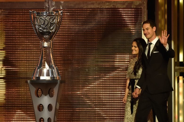 LAS VEGAS, NV - NOVEMBER 29: Monster Energy NASCAR Cup Champion Joey Logano and his wife Brittnay attend the Monster Energy NASCAR Cup Series Awards Celebration at the Wynn Las Vegas on November 29, 2018 in Las Vegas, Nevada. (Photo by David Becker/Getty Images) | Getty Images