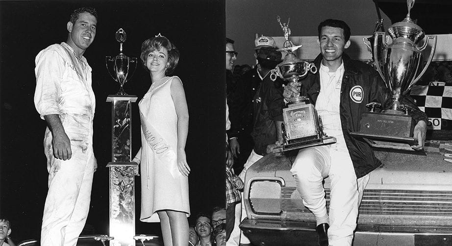 MARYVILLE, TN — June 9, 1966: David Pearson has a trophy nearly as tall as he is after winning the East Tennessee 200 NASCAR Cup race at Smoky Mountain Raceway, which was promoted by Don Naman. (Photo by ISC Images