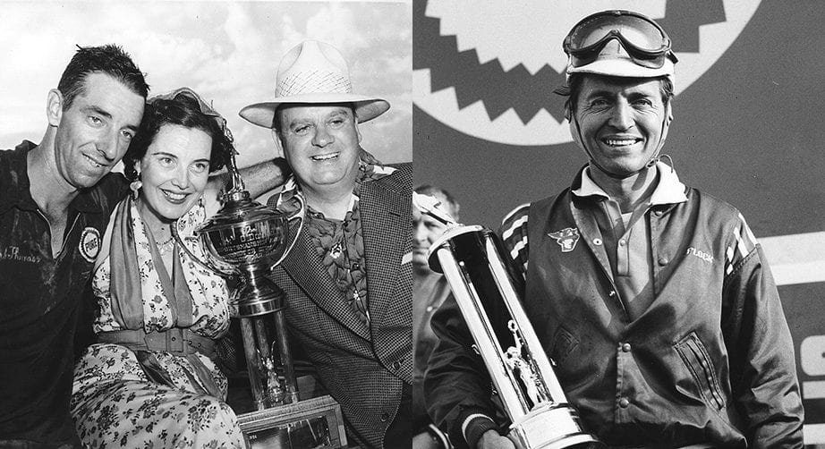 DETROIT, MI — June 29, 1952: Herb Thomas (L) finished third in the Motor City 250 NASCAR Cup race at the Michigan State Fairgrounds but won the Jim O’Donnell Sportsmanship Award. (Photo by ISC Images