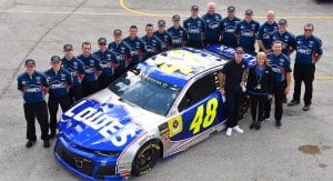 Jimmie Johnson and the No. 48 crew pose for a group photo in Miami.