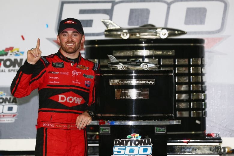 DAYTONA BEACH, FL - FEBRUARY 18: Austin Dillon, driver of the #3 DOW Chevrolet, poses in Victory Lane after winning the Monster Energy NASCAR Cup Series 60th Annual Daytona 500 at Daytona International Speedway on February 18, 2018 in Daytona Beach, Florida. (Photo by Sarah Crabill/Getty Images) | Getty Images