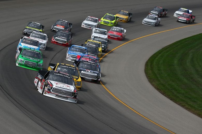 BROOKLYN, MI - AUGUST 11:  Todd Peck, driver of the #15 Chevrolet, leads a pack of trucks during the NASCAR Camping World Truck Series Corrigan Oil 200 at Michigan International Speedway on August 11, 2018 in Brooklyn, Michigan.  (Photo by Sarah Crabill/Getty Images) | Getty Images