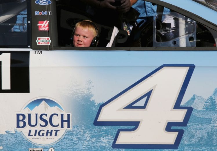 BROOKLYN, MI - AUGUST 12:  Keelan Harvick, son of Kevin Harvick, driver of the #4 Busch Light/Mobil 1 Ford, sits in Victory Lane after his dad won the Monster Energy NASCAR Cup Series Consmers Energy 400 at Michigan International Speedway on August 12, 2018 in Brooklyn, Michigan.  (Photo by Jerry Markland/Getty Images) | Getty Images