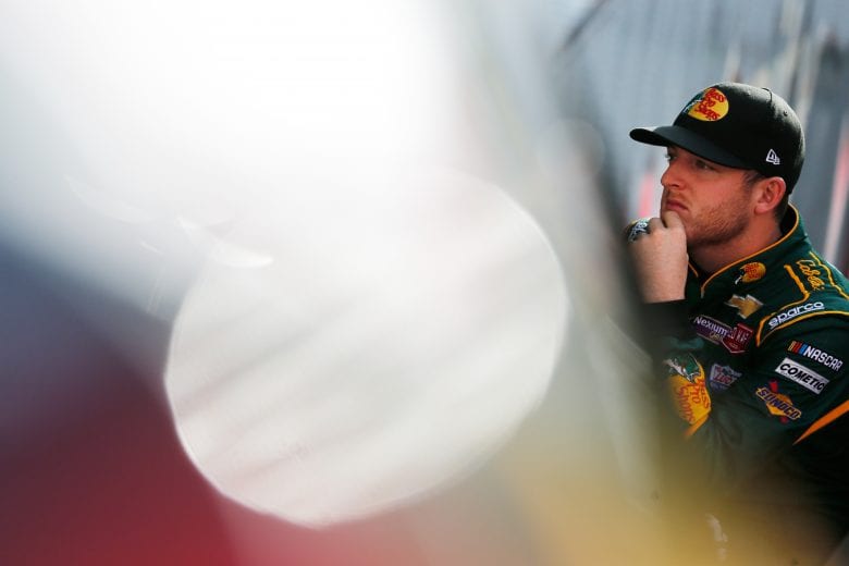 BRISTOL, TN - AUGUST 16: Ty Dillon, driver of the #3 Bass Pro Shops/Cabela's Chevrolet, sits in the garage area during practice for the NASCAR Xfinity Series Food City 300 at Bristol Motor Speedway on August 16, 2018 in Bristol, Tennessee. (Photo by Brian Lawdermilk/Getty Images) | Getty Images
