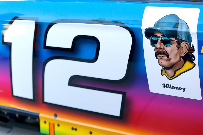 LAS VEGAS, NV - SEPTEMBER 14:  A detail of the emoji for Ryan Blaney, driver of the #12 PPG Ford,  in the garage during practice for the Monster Energy NASCAR Series South Point Hotel and Casino 400 at Las Vegas Motor Speedway on September 14, 2018 in Las Vegas, Nevada.  (Photo by Jonathan Ferrey/Getty Images) | Getty Images