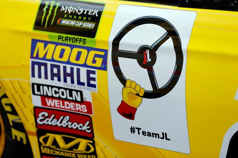 Logano's signature victory celebration with his steering wheel became his Twitter emoji for the NASCAR Playoffs.