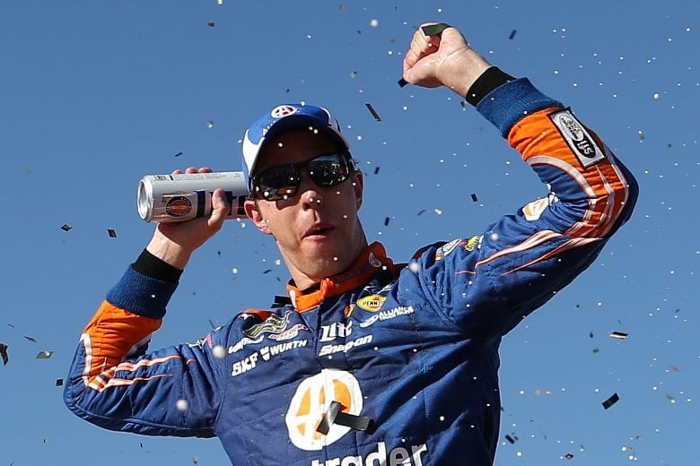 LAS VEGAS, NV - SEPTEMBER 16: Brad Keselowski, driver of the #2 Autotrader Ford, celebrates in victory lane after winning the Monster Energy NASCAR Cup Series SouthPoint 400 at Las Vegas Motor Speedway on September 16, 2018 in Las Vegas, Nevada. (Photo by Matt Sullivan/Getty Images) | Getty Images