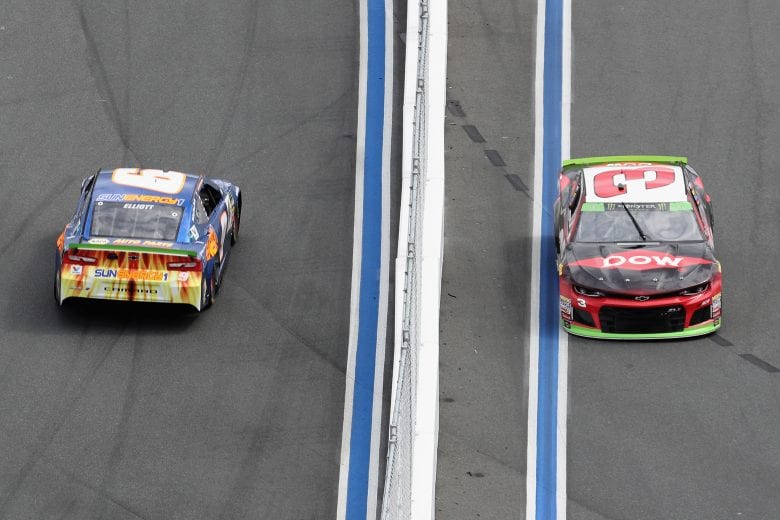 CHARLOTTE, NC - SEPTEMBER 28:  Austin Dillon, driver of the #3 Dow Chevrolet, passes Chase Elliott, driver of the #9 SunEnergy1 Chevrolet,  during practice for the Monster Energy NASCAR Cup Series Bank of America Roval 400 at Charlotte Motor Speedway on September 28, 2018 in Charlotte, North Carolina.  (Photo by Jonathan Ferrey/Getty Images) | Getty Images