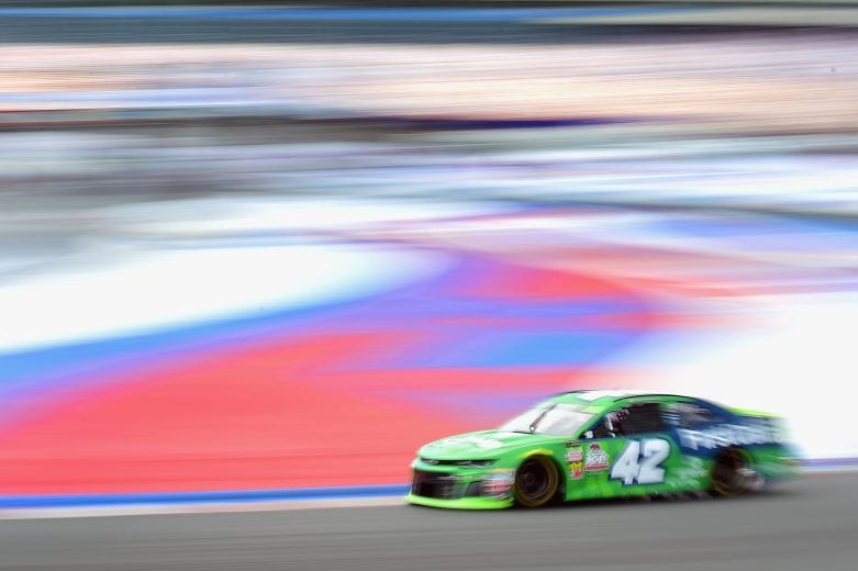 CHARLOTTE, NC - SEPTEMBER 29:  Kyle Larson, driver of the #42 Clover/First Data Chevrolet, during practice for the Monster Energy NASCAR Cup Series Bank of America Roval 400 at Charlotte Motor Speedway on September 29, 2018 in Charlotte, North Carolina.  (Photo by Jared C. Tilton/Getty Images) | Getty Images