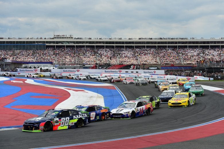 CHARLOTTE, NC - SEPTEMBER 30:  Alex Bowman, driver of the #88 Axalta Chevrolet, leads a pack of cars during the Monster Energy NASCAR Cup Series Bank of America Roval 400 at Charlotte Motor Speedway on September 30, 2018 in Charlotte, North Carolina.  (Photo by Jared C. Tilton/Getty Images) | Getty Images